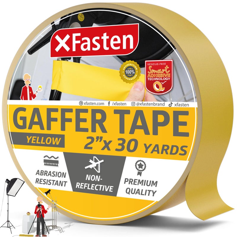 إكس فاستين شريط XFasten أصفر Gaffers مقاس 2 بوصة × 30 ياردة، شريط Gaffer لإدارة الكابلات، مثالي للاستخدام الداخلي والخارجي، شريط Gaff احترافي مقاس 2 بوصة، غير لامع غير عاكس للتصوير الفوتوغرافي والموسيقى والأفلام والأحداث - Image 1